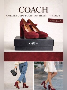 Coach Goldie Burgundy Suede Platform Heels